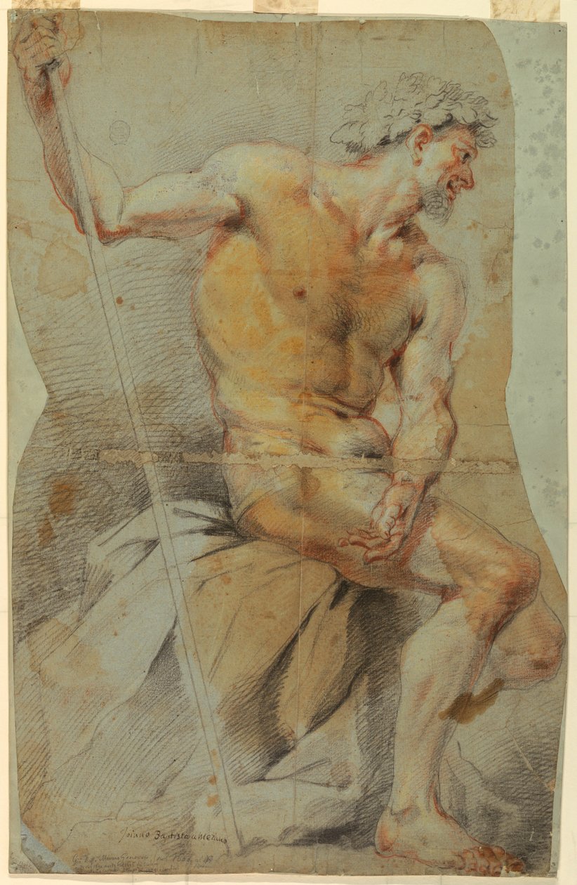 素描，裸体老人研究，巴克斯或其同伴之一，1660-70 年 作者 乔瓦尼·巴蒂斯塔·梅拉诺