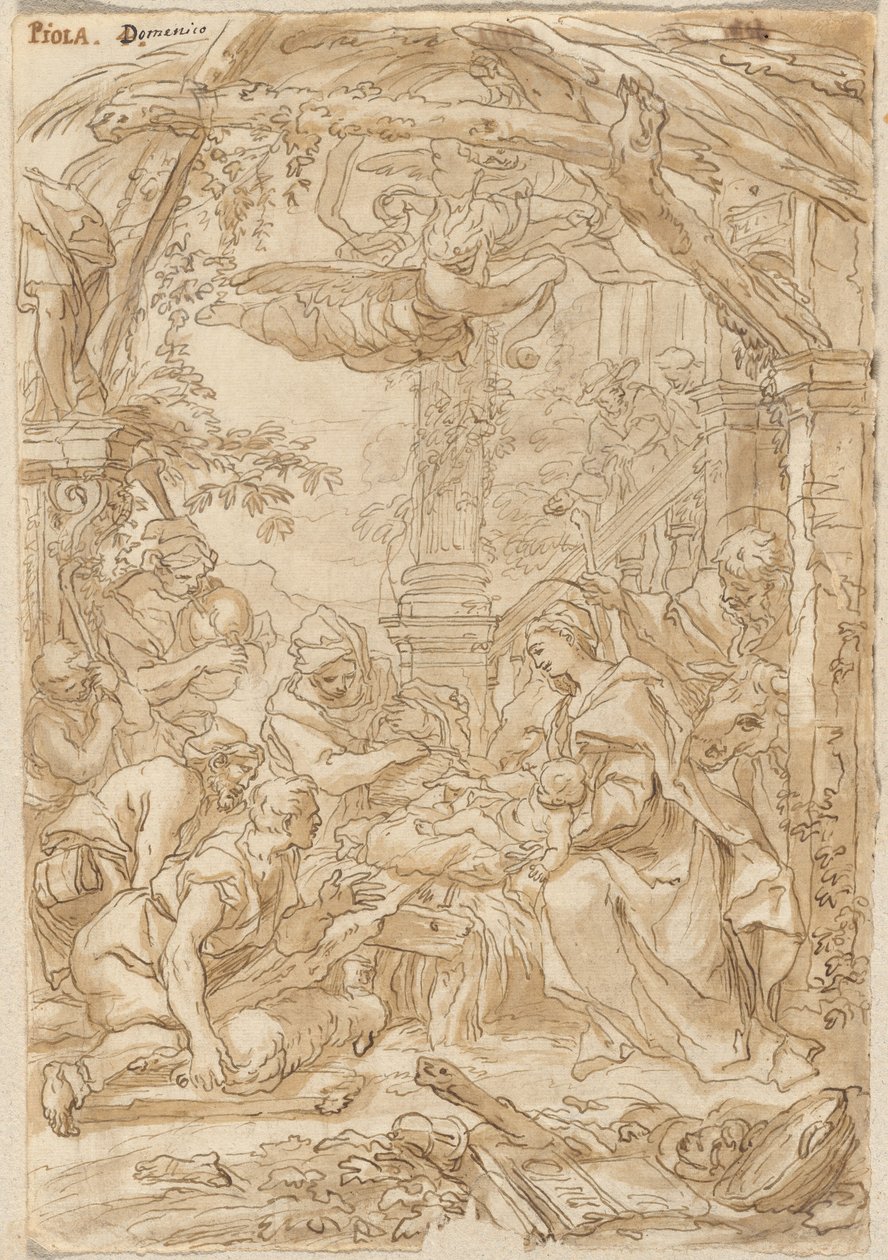 牧羊人的崇拜》，约 1680-1690 年（钢笔和水墨画） 作者 乔瓦尼·巴蒂斯塔·梅拉诺