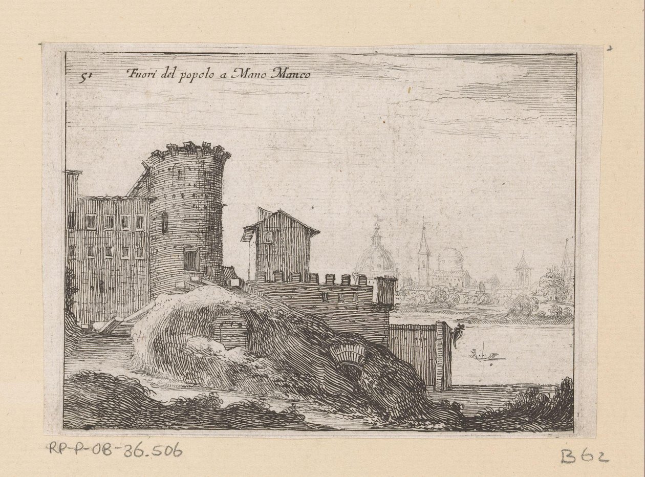 罗马人民之门入口处
Fuori del popolo a Mano Manco（物品上的标题）
Gezichten op Rome（系列标题）
Alcune vedute et prospettive di luoghi dishabitati di Roma（系列标题） 作者 乔瓦尼·巴蒂斯塔（Giovanni Battista Mercati）