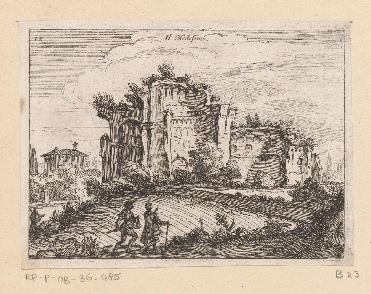 Ruïne in een landschap
梅代西诺（物品上的标题）
Gezichten op Rome（系列标题）
Alcune vedute et prospettive di luoghi dishabitati di Roma（系列标题） 作者 乔瓦尼·巴蒂斯塔（Giovanni Battista Mercati）