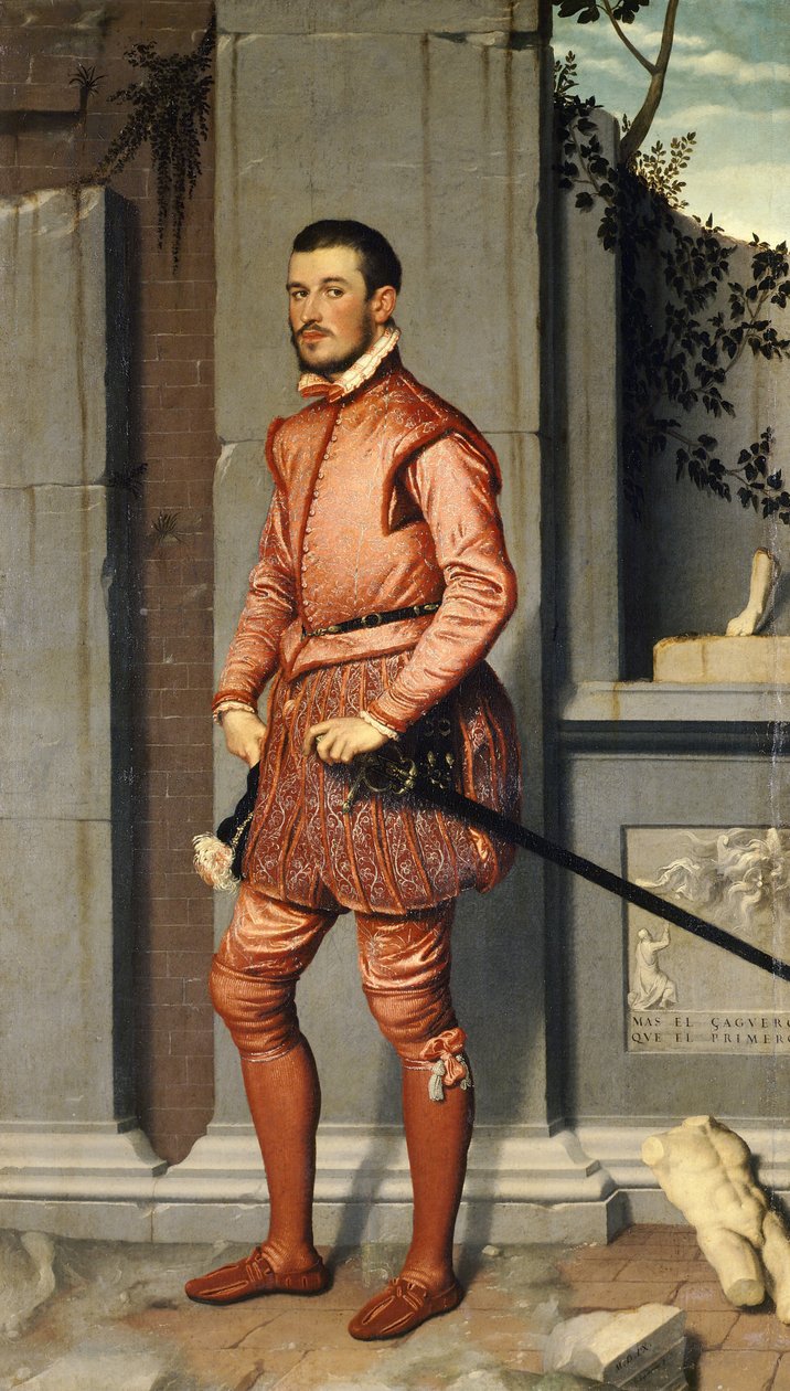 乔瓦尼-巴蒂斯塔-莫罗尼（Giovanni Battista Moroni，约 1525-1578 年）创作的粉红骑士 Gian Gerolamo Grumelli 肖像，布面油画，216x123 厘米 作者 乔瓦尼·巴蒂斯塔·莫罗尼