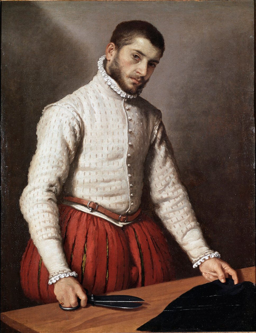 人像或 "裁缝" 乔万-巴蒂斯塔-莫罗尼(Giovanbattista, Giovanni Battista)(约1529-1578)的画作 1570年 凹陷。99.5x77厘米 伦敦，国家画廊 作者 乔瓦尼·巴蒂斯塔·莫罗尼