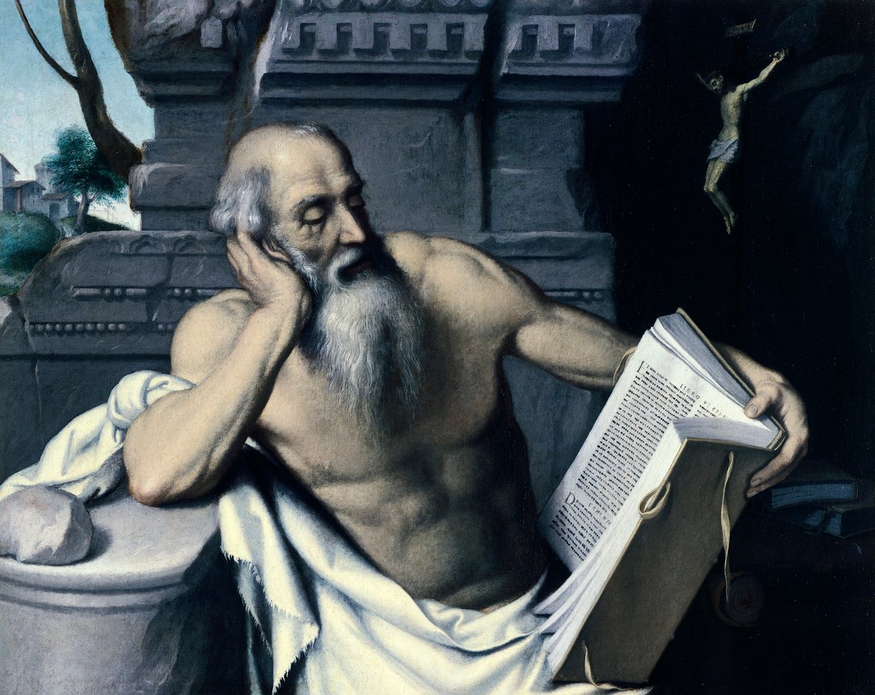 圣杰罗姆冥想或阅读，乔瓦尼·巴蒂斯塔·莫罗尼（Giovanni Battista Moroni，约 1525-1578 年）创作，布面油画 作者 乔瓦尼·巴蒂斯塔·莫罗尼