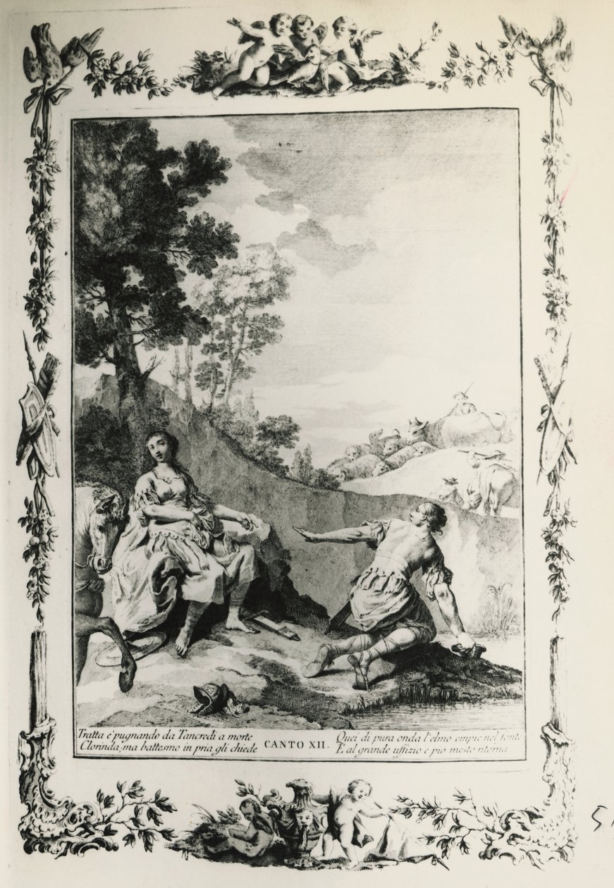耶路撒冷交付，第十二节，乔瓦尼-巴蒂斯塔-皮亚泽塔（1683-1754）为托尔夸托-塔索（1544-1595）的诗所作的插图，1745年在威尼斯出版的版本，意大利 作者 乔凡尼·巴蒂斯塔·皮亚泽塔