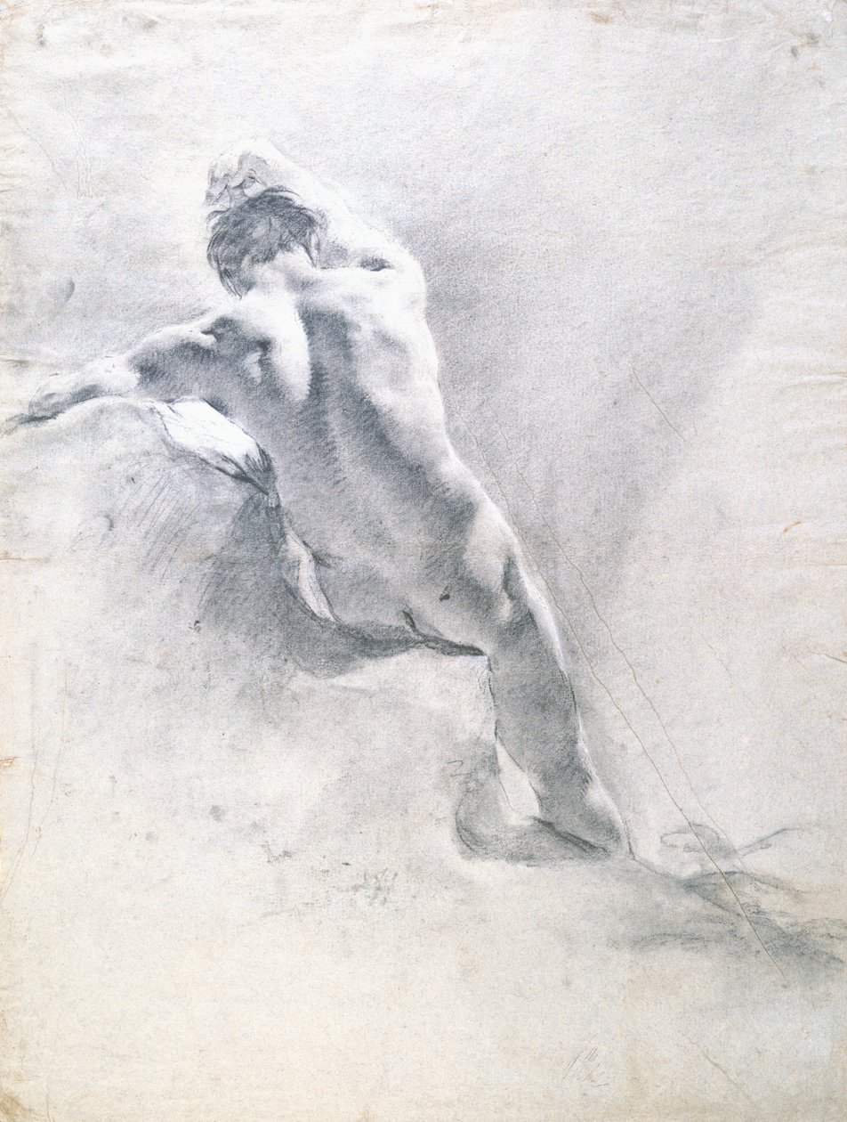 研究男性裸体，c.1715（黑色粉笔在纸上加白） 作者 乔凡尼·巴蒂斯塔·皮亚泽塔