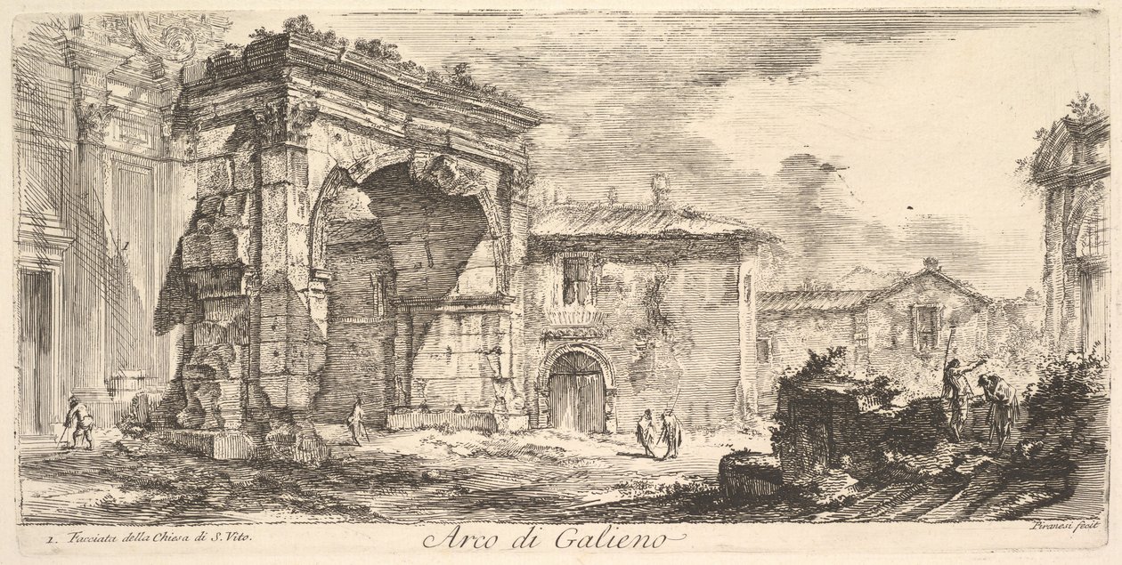 Galienus的拱门。 1. S. Vito Arco di Galieno教堂的正面。 1.外立面，约。 1748。 作者 乔凡尼·巴蒂斯塔·皮拉涅西