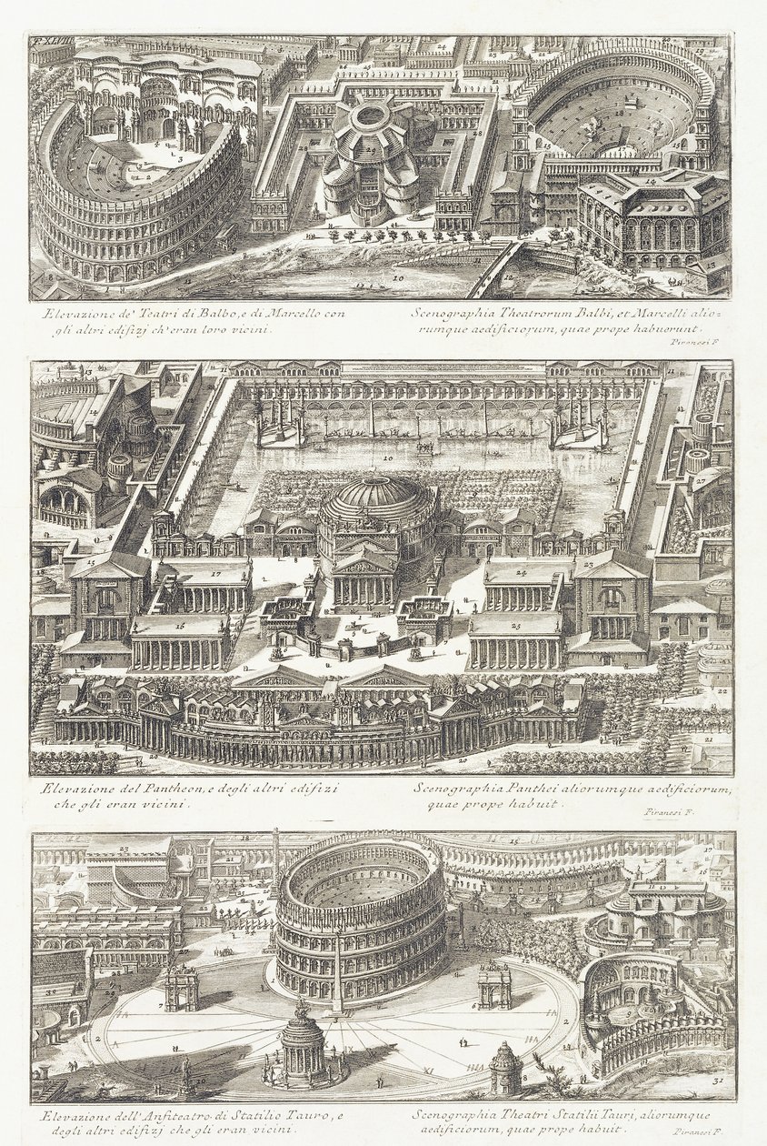 鸟瞰：Balbo和Marcello剧院，万神殿和周边地区以及Statilio Tauro露天剧场 作者 乔凡尼·巴蒂斯塔·皮拉涅西