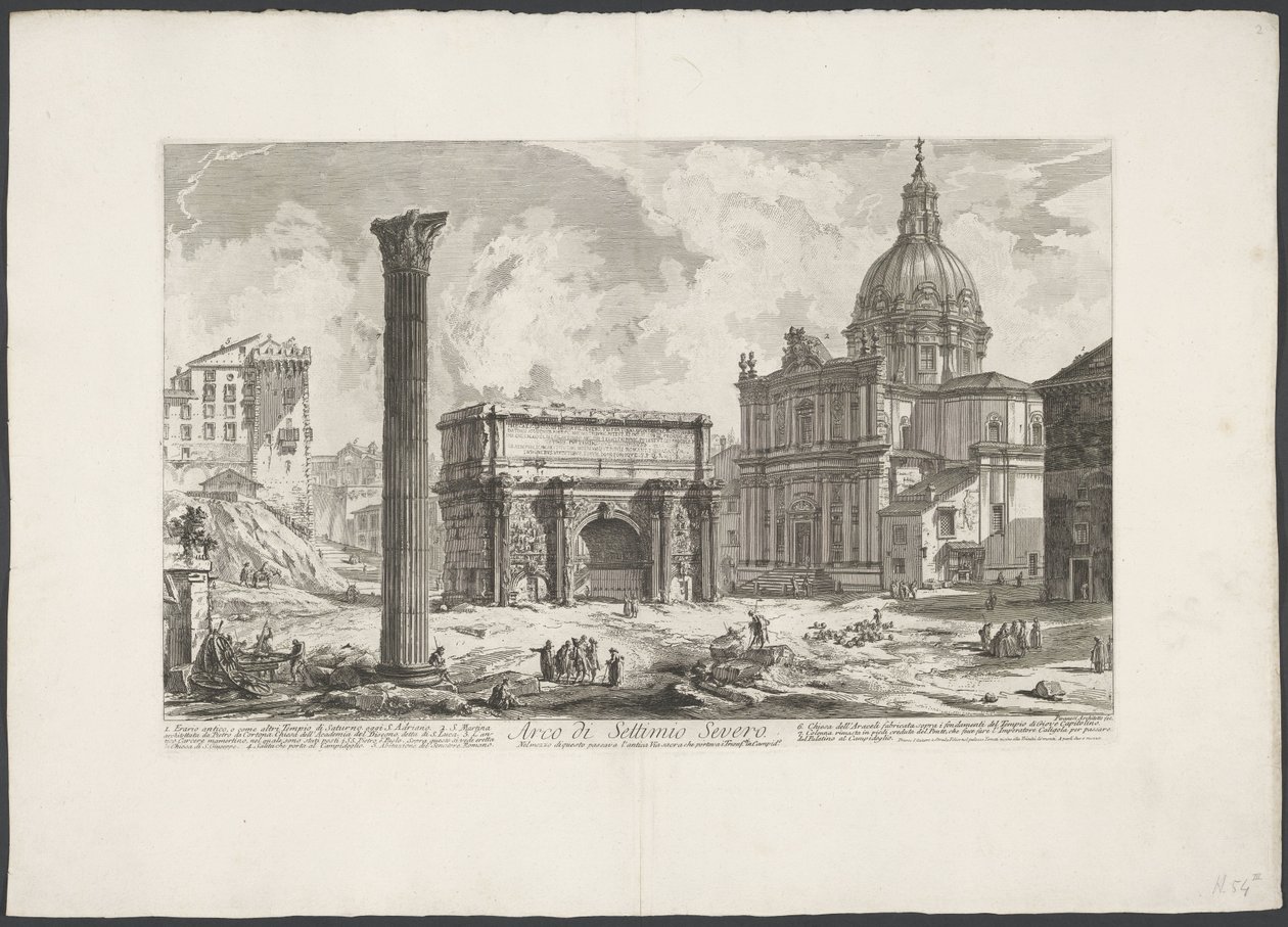 塞普蒂米乌斯-塞维鲁拱门（Boog van Septimius Severus op het Forum Romanum
塞普蒂米乌斯-塞维鲁拱门（......）（物体上的标题）
罗马风景（系列标题）
建筑师皮拉内西（Giambattista Piranesi）绘制并雕刻的罗马风景（系列标题） 作者 乔凡尼·巴蒂斯塔·皮拉涅西