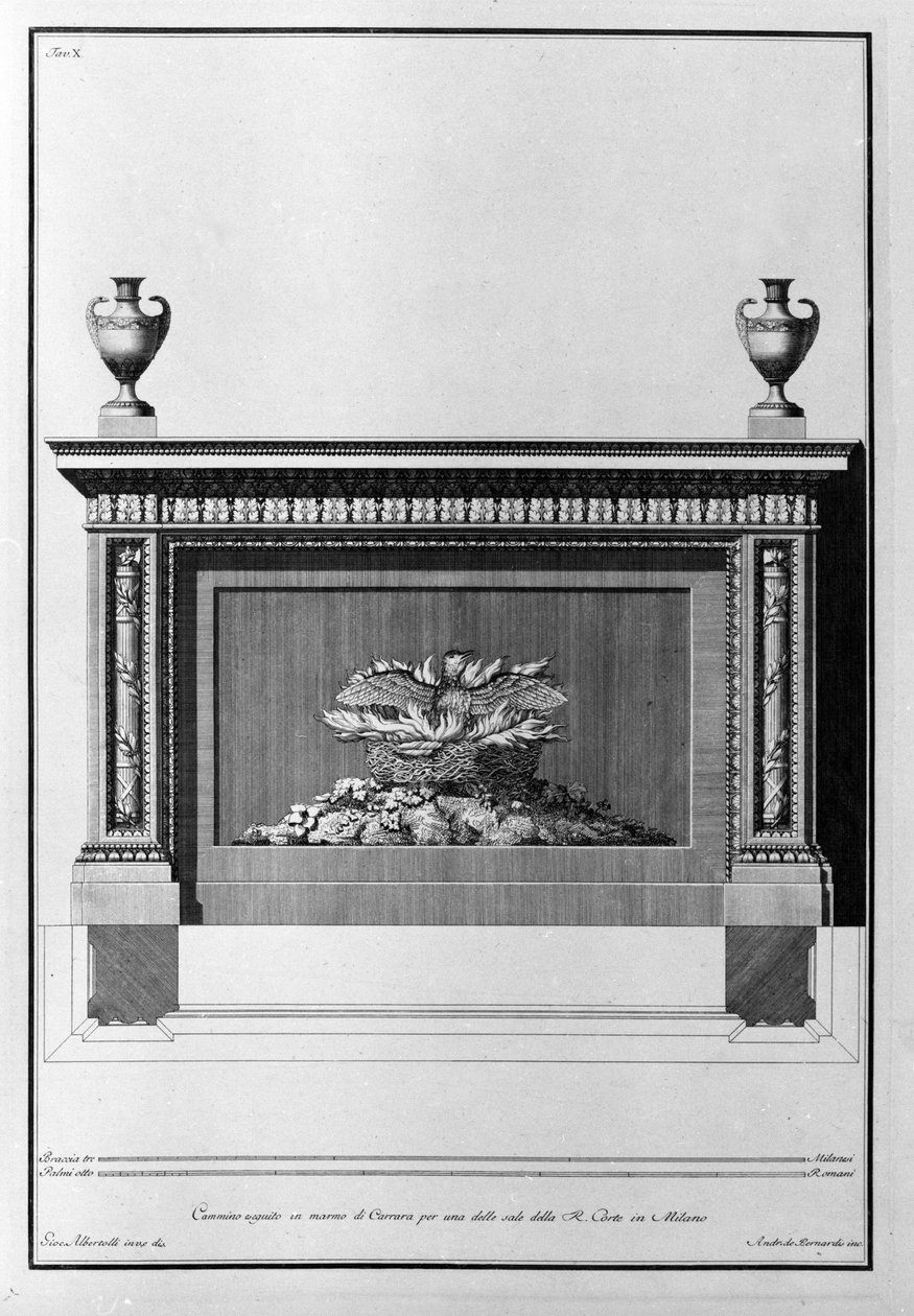 米兰客厅的卡拉拉大理石壁炉项目。 Giovanni Piranesi（称为 Piranese）（1720-1778 年）的绘画。 作者 乔凡尼·巴蒂斯塔·皮拉涅西