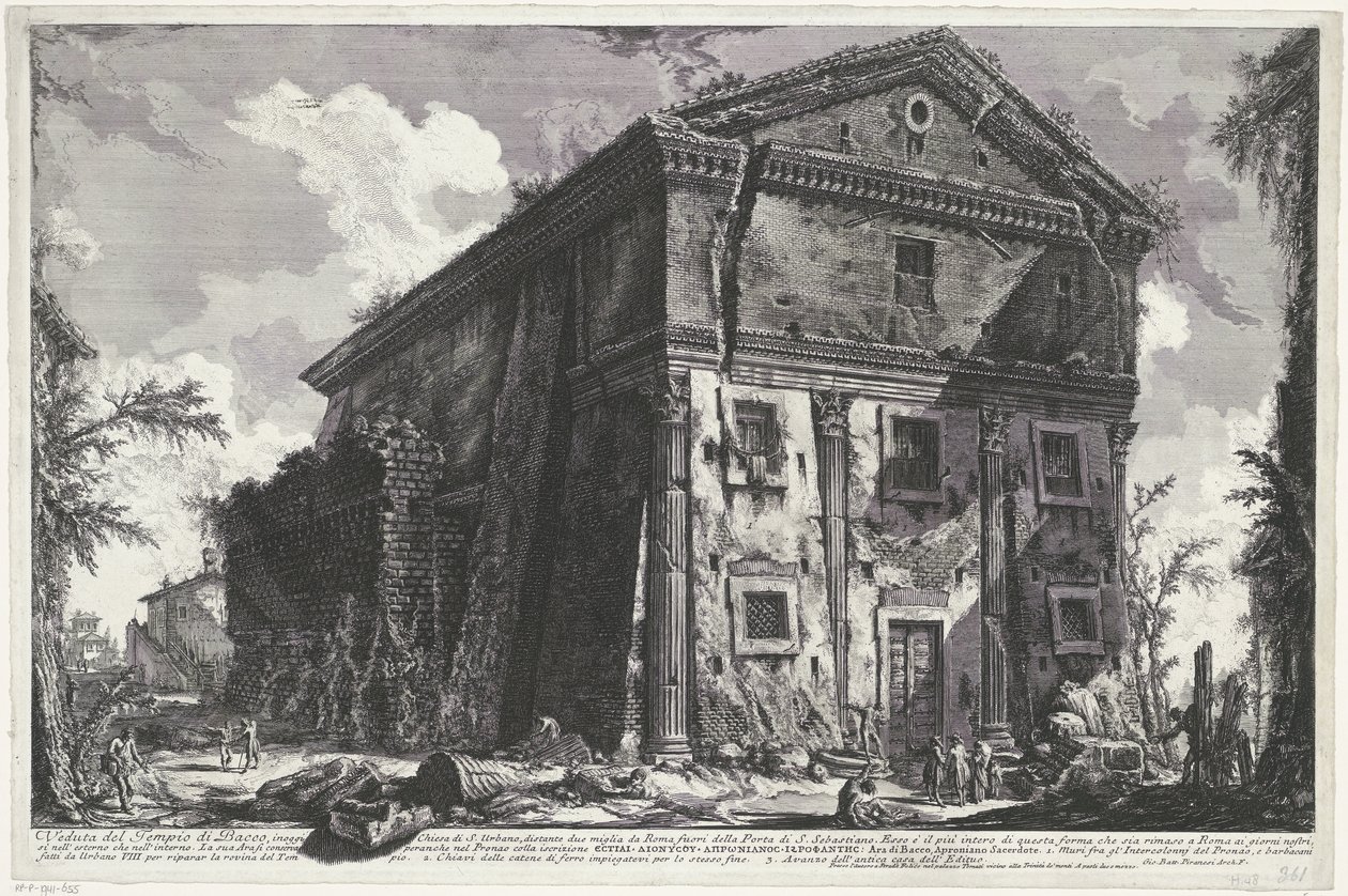 罗马圣乌尔巴诺教堂 巴克神庙景观 (...)（物品上的标题） Gezichten op Rome（系列标题） 由 Ve(nez)iano 建筑师 Giambattista Piranesi 绘制和雕刻的罗马景观（系列标题） 作者 乔凡尼·巴蒂斯塔·皮拉涅西