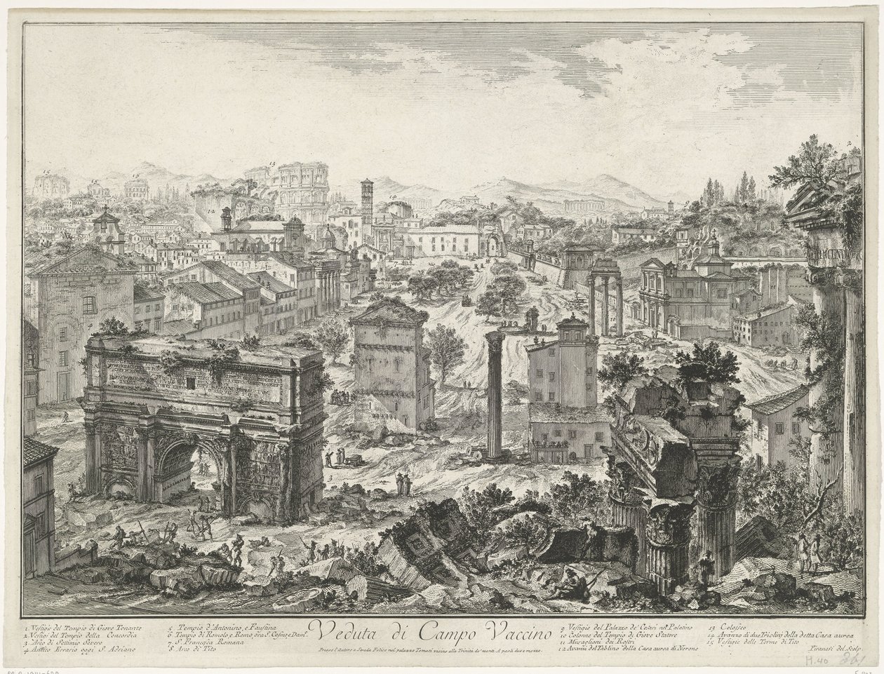 罗马罗马论坛 Campo Vaccino 视图（物体上的标题） Gezichten op Rome（系列标题） 由 Ve(nez)iano 建筑师 Giambattista Piranesi 绘制和雕刻的罗马景观（系列标题） 作者 乔凡尼·巴蒂斯塔·皮拉涅西