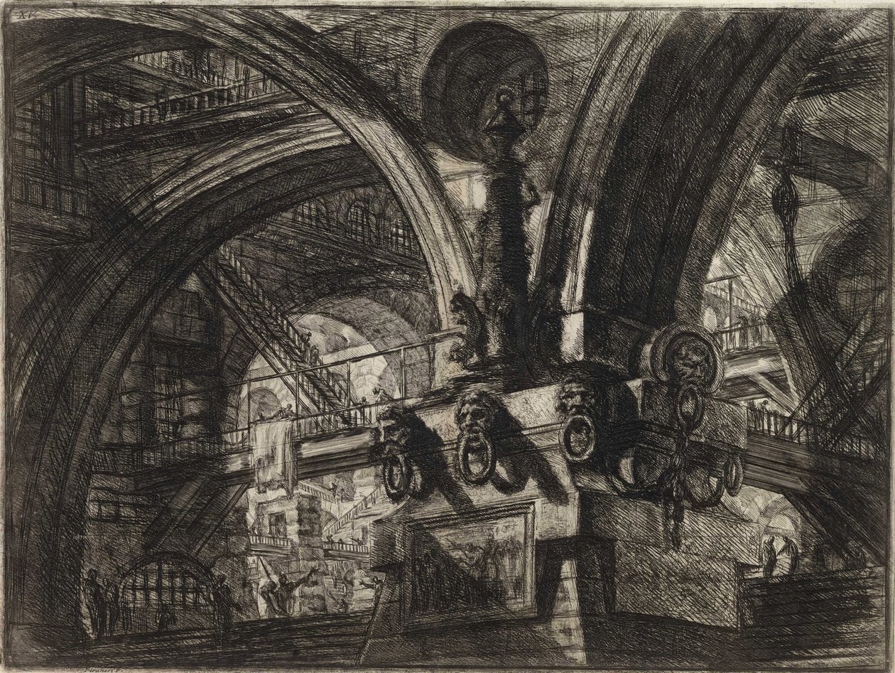 来自 Piranesi, Giovanni Battista (1720-1778) 的系列 The Imaginary Prisons（发明的监狱）。 铜版画，约 1761 年，私人收藏 作者 乔凡尼·巴蒂斯塔·皮拉涅西