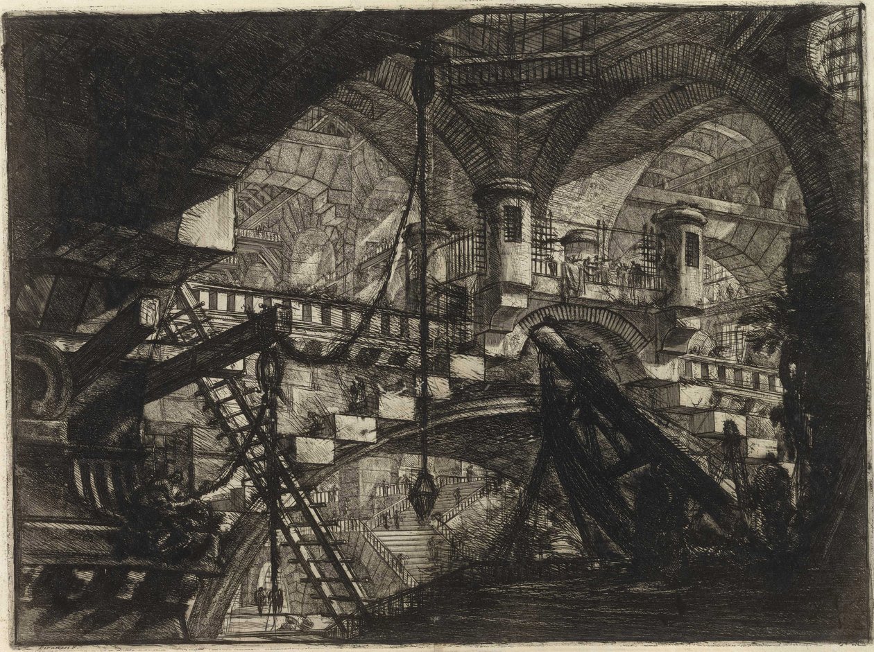来自 Piranesi, Giovanni Battista (1720-1778) 的系列 The Imaginary Prisons（发明的监狱）。 铜版画，约 1761 年，私人收藏 作者 乔凡尼·巴蒂斯塔·皮拉涅西