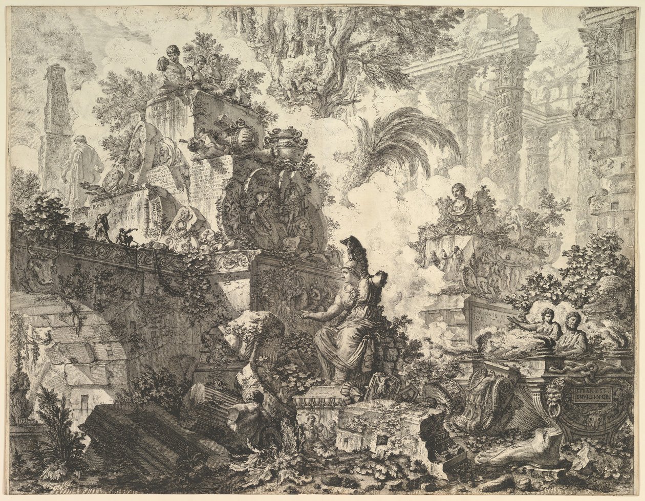 正面，与密涅瓦雕像，ca。 1748年。 作者 乔凡尼·巴蒂斯塔·皮拉涅西