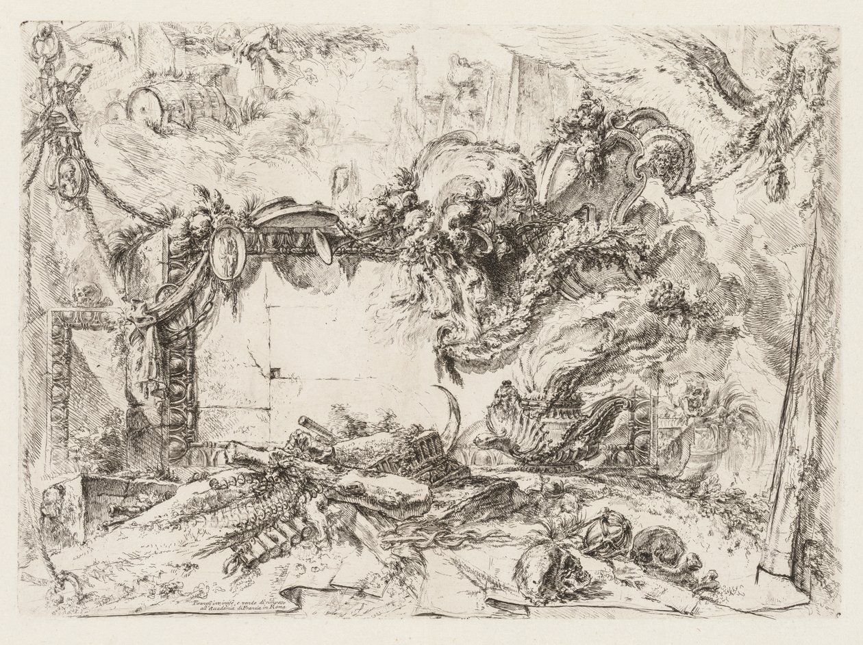 Groteschi：头骨和一个吸烟花瓶的废墟，约。 1745-50。 作者 乔凡尼·巴蒂斯塔·皮拉涅西