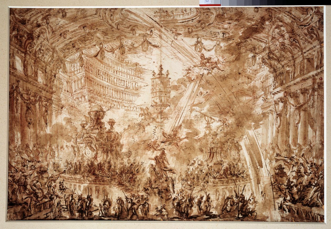 一座宫殿内：两个飞天重名为一个人物加冕。乔万尼-皮拉尼斯（1720-1778）的绘画作品 作者 乔凡尼·巴蒂斯塔·皮拉涅西