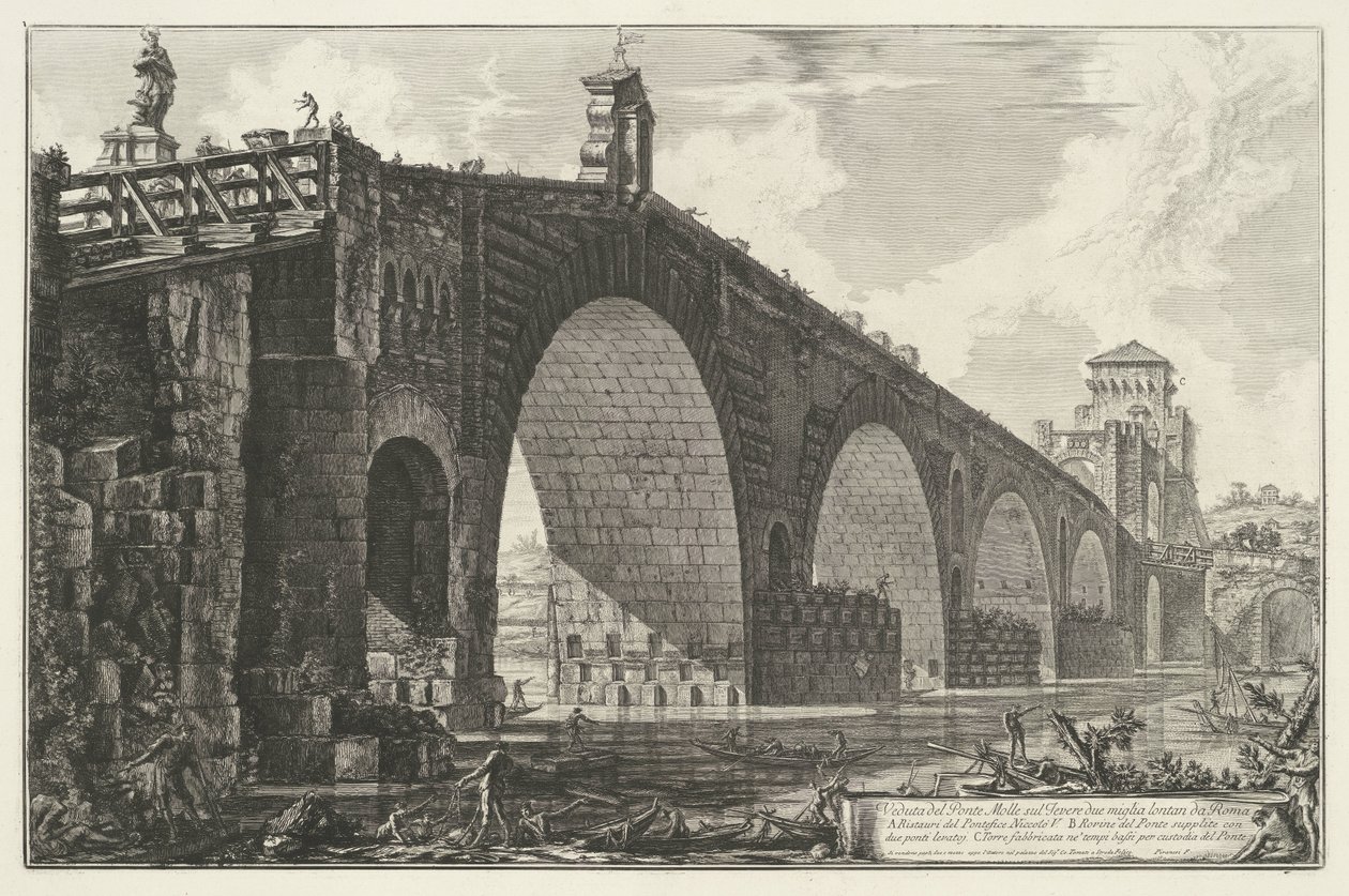 罗马的 Milvische brug
Veduta del Ponte Molle sul Tevere due miglia lontan da Roma（物上标题）
罗马风景（系列标题）
建筑师皮拉内西（Giambattista Piranesi）绘制并雕刻的罗马风景（系列标题） 作者 乔凡尼·巴蒂斯塔·皮拉涅西