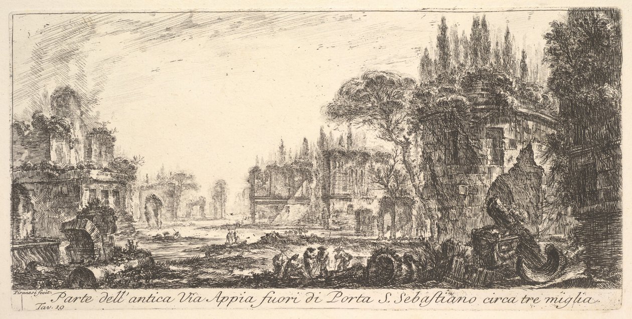 图19：大约在Porta S. Sebastiano ...外三英里外的古老Appian Way的一部分。 1748年。 作者 乔凡尼·巴蒂斯塔·皮拉涅西