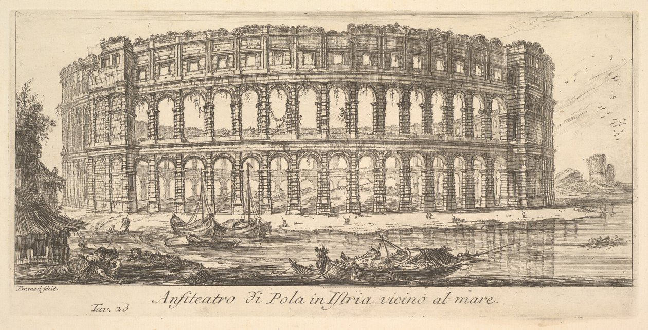 图23：位于伊斯特拉（Istria）普拉（Pula）圆形剧场，位于伊斯特拉（Istria）的Anfiteatro di Pola海附近。 1748年。 作者 乔凡尼·巴蒂斯塔·皮拉涅西