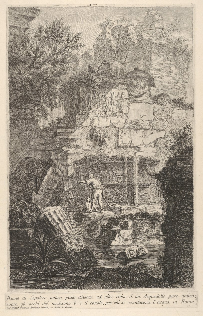 图6：一座古老的坟墓的废墟，在一条古老的渡槽上方的弧线上方，1743年。 作者 乔凡尼·巴蒂斯塔·皮拉涅西