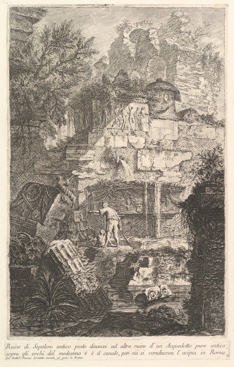 一座古墓的废墟，一条古老的渡槽Ruine di Sepolcro a ... 1750。 作者 乔凡尼·巴蒂斯塔·皮拉涅西