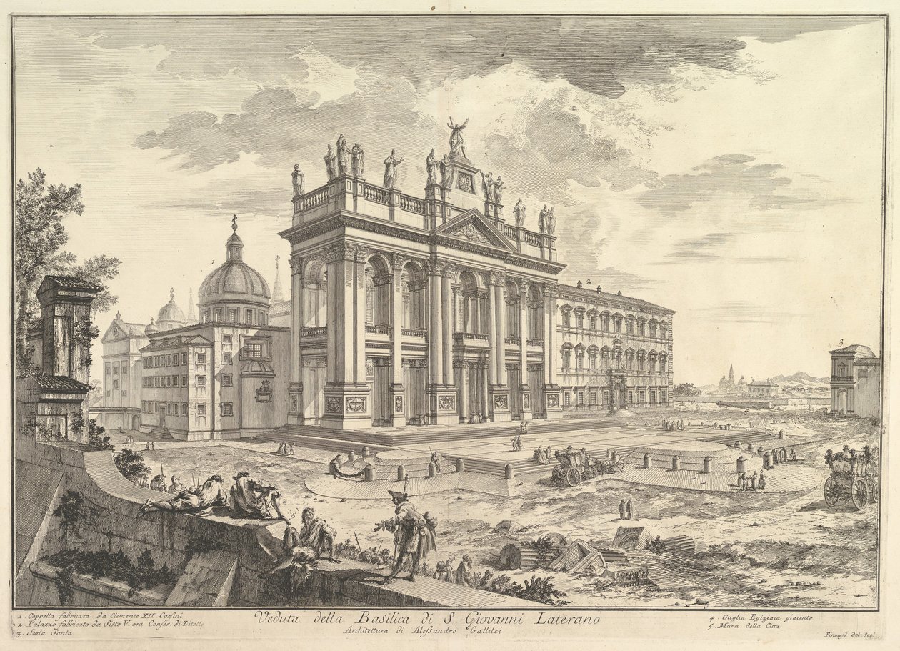 S. Giovanni位于立面，Laterano，右侧是Veduta的Palace和Scala Santa。 1749年。 作者 乔凡尼·巴蒂斯塔·皮拉涅西