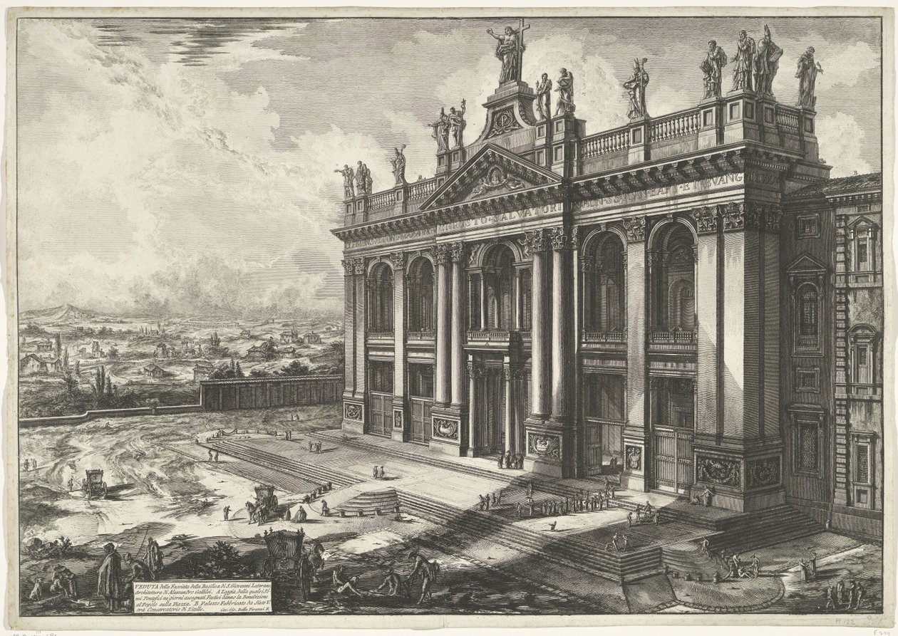 Sint-Jan van Lateranen te Rome
Veduta della Facciata della Basilica di S. Giovanni Lateran（......）（物品上的标题）
罗马风景（系列标题）
建筑师皮拉内西（Giambattista Piranesi）绘制并雕刻的罗马风景（系列名称） 作者 乔凡尼·巴蒂斯塔·皮拉涅西