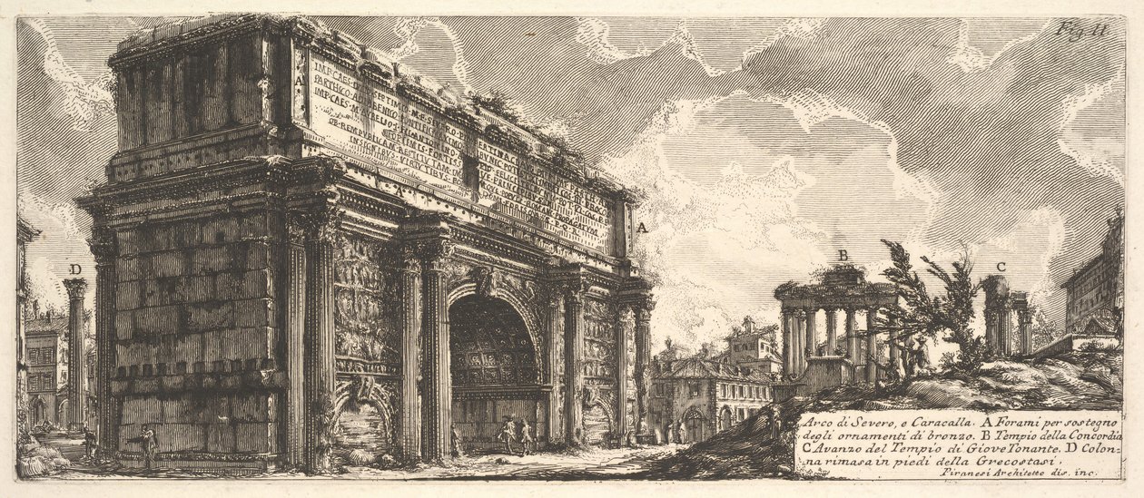 塞普蒂米乌斯-塞维鲁的拱门 Arco di Severo, e Caracalla, 约1756年。 作者 乔凡尼·巴蒂斯塔·皮拉涅西