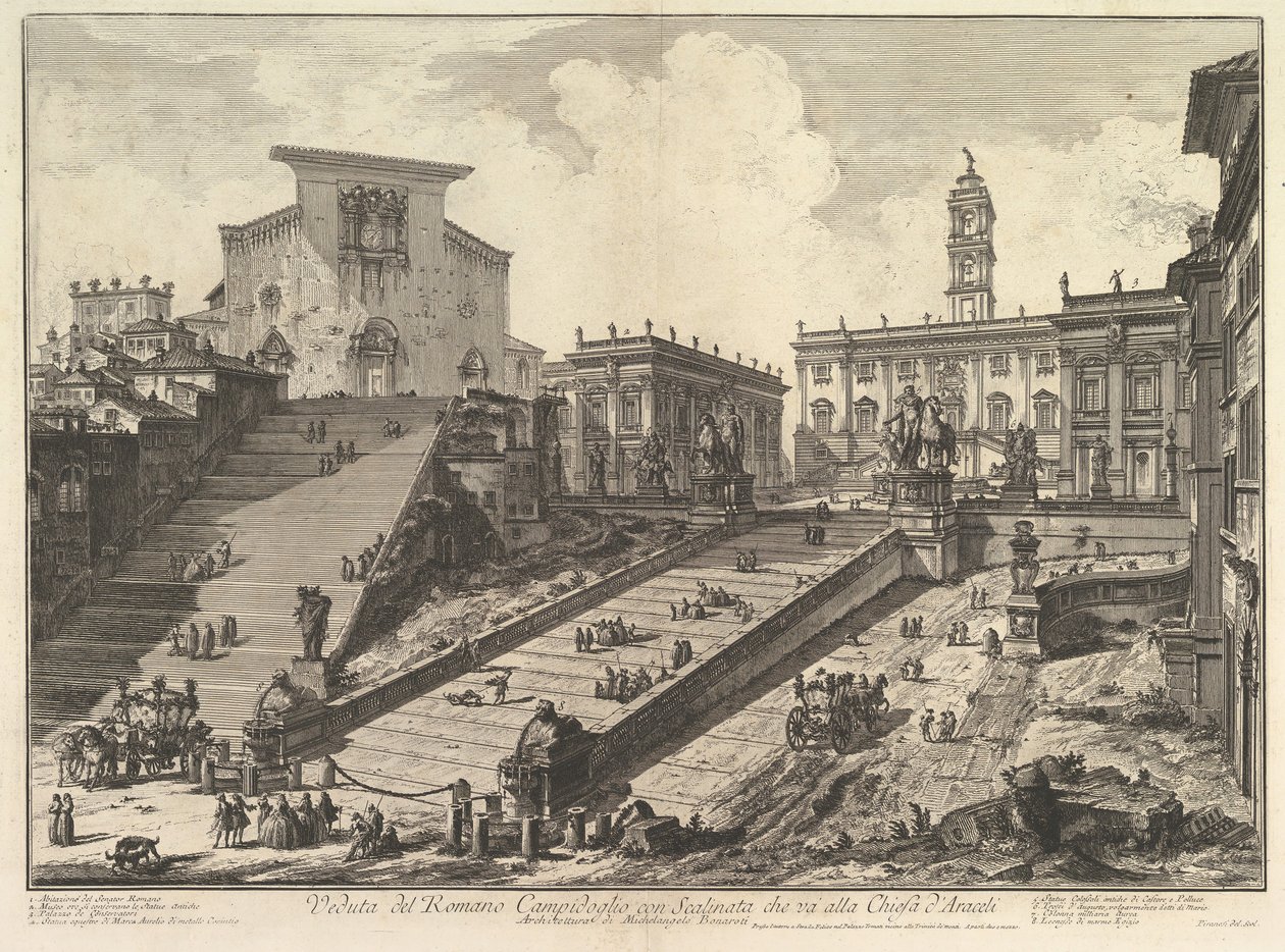 国会大厦和S. Maria在Aracoeli的台阶罗马Camipidoglio的景观，...，ca。 1775。 作者 乔凡尼·巴蒂斯塔·皮拉涅西
