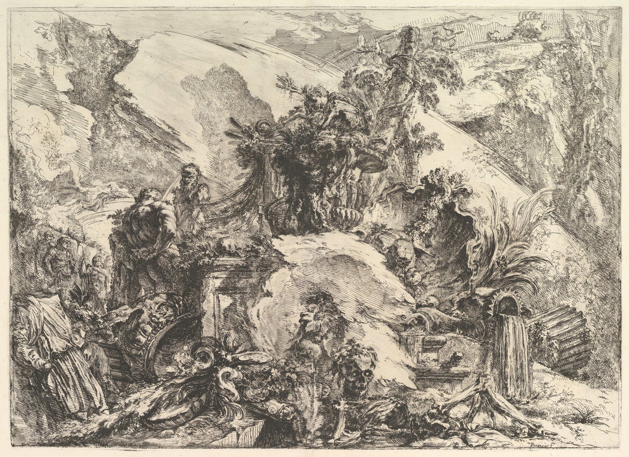 骷髅，来自Grotteschi Grotesques，ca。 1748年。 作者 乔凡尼·巴蒂斯塔·皮拉涅西