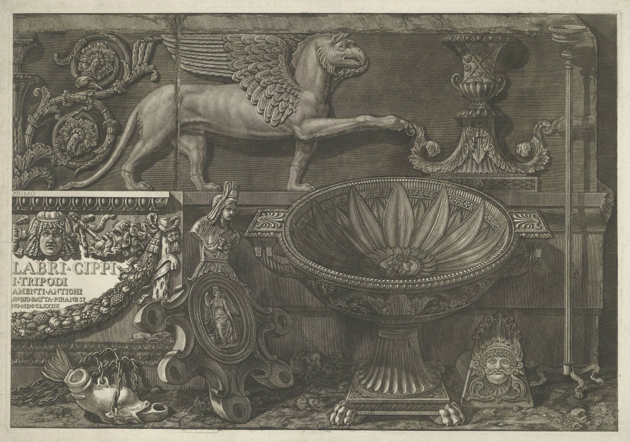 标题版画，带标题的雕塑、雕刻浮雕和石棺（右侧部分）
乔瓦尼-巴蒂斯塔-皮拉内西设计并雕刻的花瓶、烛台、墓碑、石棺、三脚架、灯具和装饰品（系列标题）
花瓶、烛台、三脚架、灯具和装饰品（系列名称 作者 乔凡尼·巴蒂斯塔·皮拉涅西