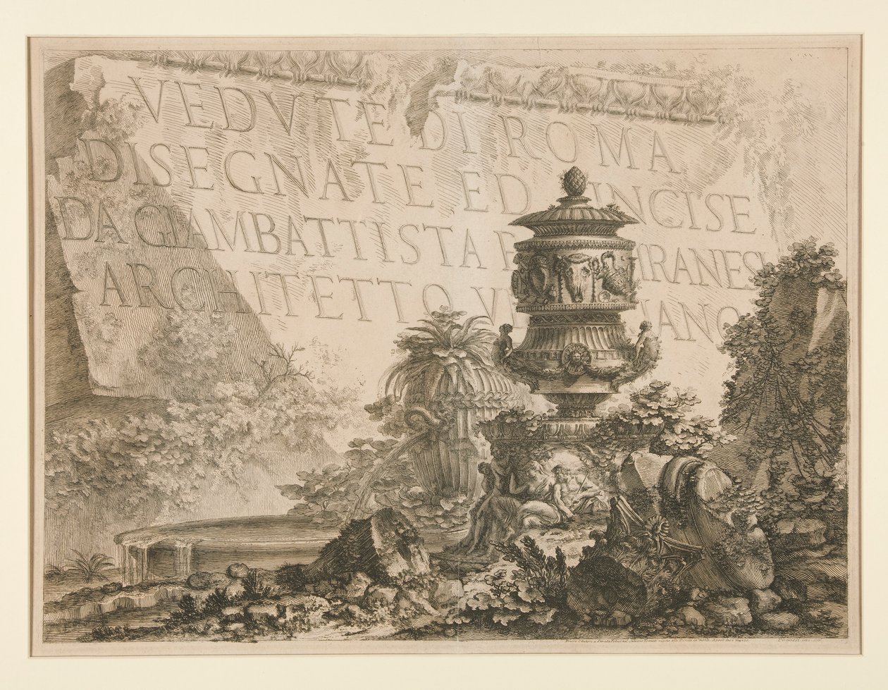 扉页：Vedute di Roma Disegnate ed Incise da Giambattista Piranesi Architetto Veneziano（威尼斯建筑师 Giambattista Piranesi 绘制并蚀刻的罗马景观），选自 Vedute di Roma 作者 乔凡尼·巴蒂斯塔·皮拉涅西