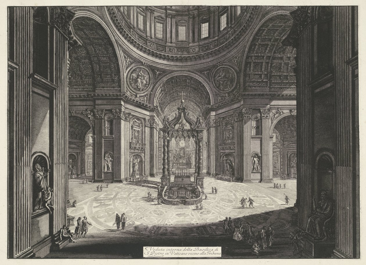 Transept van de Sint-Pietersbasiliek te Vaticaanstad
梵蒂冈圣彼得大教堂靠近《论坛报》的内景（标题在实物上）
罗马风景（系列标题）
建筑师 Giambattista Piranesi 绘制并雕刻的罗马风景图（系列标题 作者 乔凡尼·巴蒂斯塔·皮拉涅西