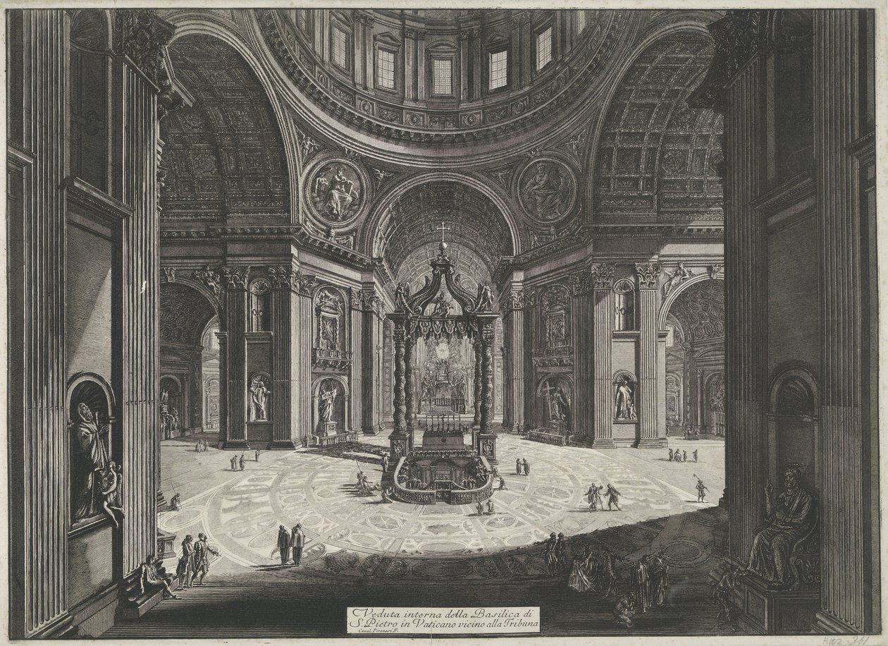 Transept van de Sint-Pietersbasiliek te Vaticaanstad
梵蒂冈圣彼得大教堂靠近《论坛报》的内景（标题在实物上）
罗马风景（系列标题）
建筑师 Giambattista Piranesi 绘制并雕刻的罗马风景图（系列标题 作者 乔凡尼·巴蒂斯塔·皮拉涅西