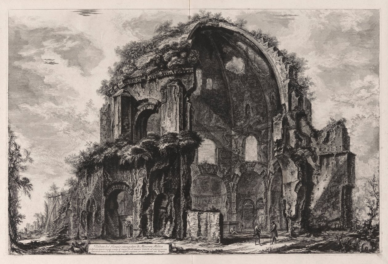 Veduta del Tempio ottangolare di Minerva Medica（八角形密涅瓦神庙景观[现在被认为是 Horti Liciniani 或 Licinius 花园中的仙女庙]），选自 Vedute di Roma（《罗马景观》）。 作者 乔凡尼·巴蒂斯塔·皮拉涅西