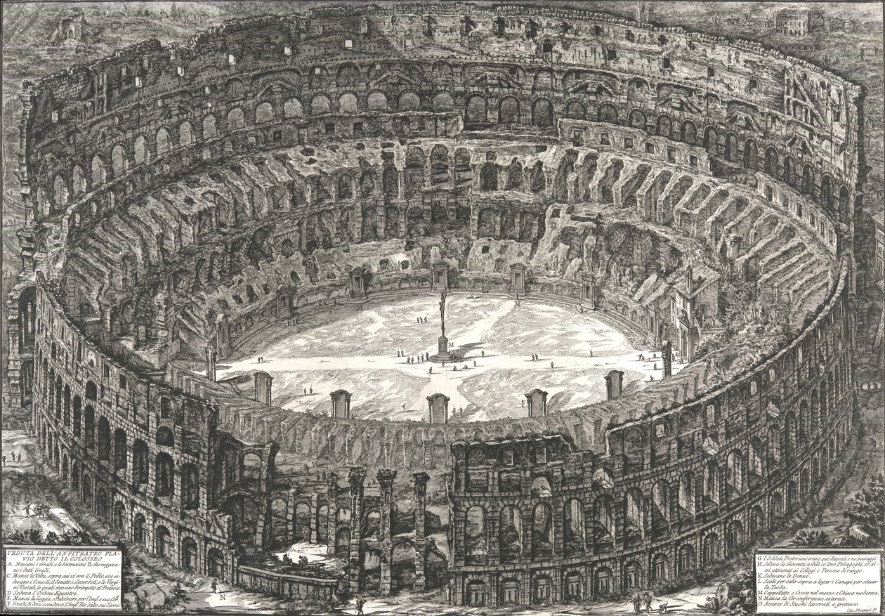 被称为斗兽场的弗拉维亚圆形剧场的景色，1776年。 作者 乔凡尼·巴蒂斯塔·皮拉涅西