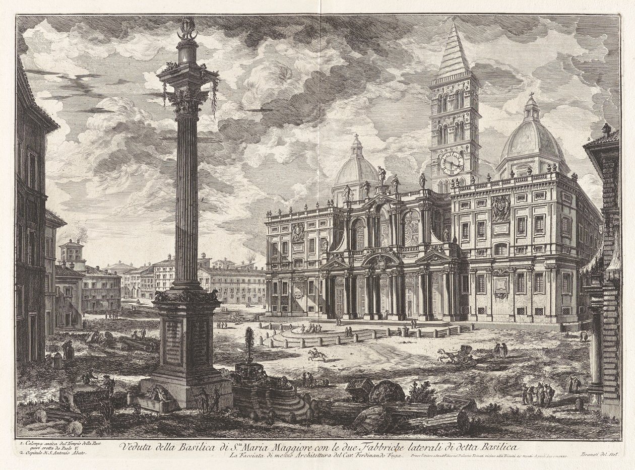 圣玛丽亚大教堂及其两侧翼景观》（View of Basilica of S. ta Maria [Maggiore] with its Two Flanking Wings），选自 Vedute di Roma（《罗马景观》）。 作者 乔凡尼·巴蒂斯塔·皮拉涅西