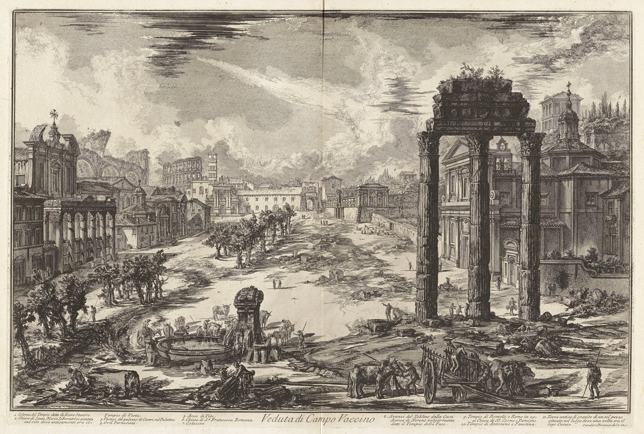 Veduta di Campo Vaccino（Campo Vaccino 景观[罗马广场，右侧为卡斯托尔和波吕克斯神庙]），选自 Vedute di Roma（《罗马景观》）。 作者 乔凡尼·巴蒂斯塔·皮拉涅西