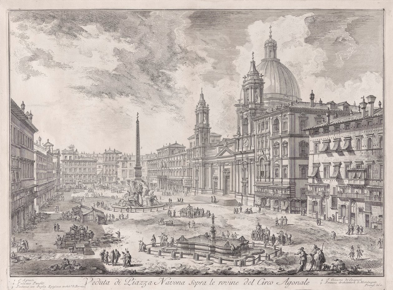 多米蒂安竞技场遗址上的纳沃纳广场景观》，选自《罗马景观》（Vedute di Roma）。 作者 乔凡尼·巴蒂斯塔·皮拉涅西