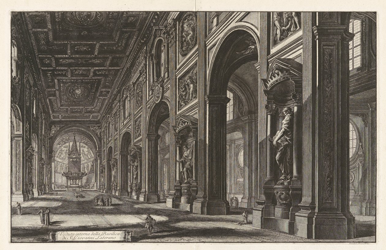 Veduta interna della Basilica di S. Giovanni Laterano（《圣乔瓦尼-拉特拉诺大教堂内景》），选自《罗马景观》。 作者 乔凡尼·巴蒂斯塔·皮拉涅西