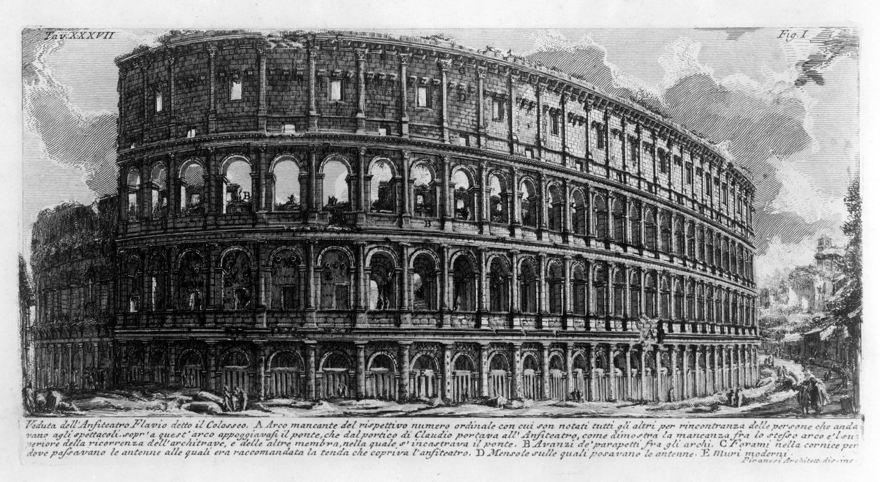 在罗马的 Colisee (Colosseo) 的视图。 乔瓦尼·皮拉内西（Giovanni Piranesi）（称为皮拉内西）（1720-1778 年）的绘画。 1756 作者 乔凡尼·巴蒂斯塔·皮拉涅西