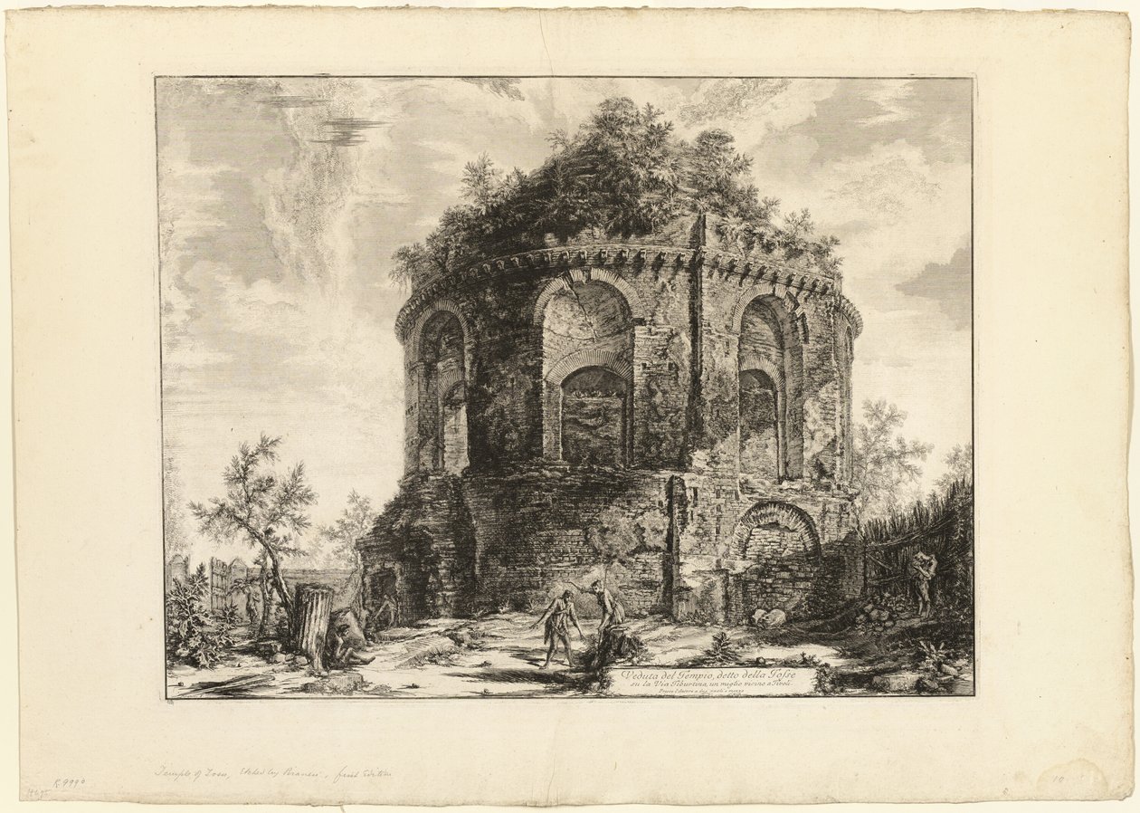 蒂博蒂纳大街上所谓的 Tempio della Tosse（咳嗽神庙）景观，距蒂沃利一英里，选自《罗马景观》。 作者 乔凡尼·巴蒂斯塔·皮拉涅西