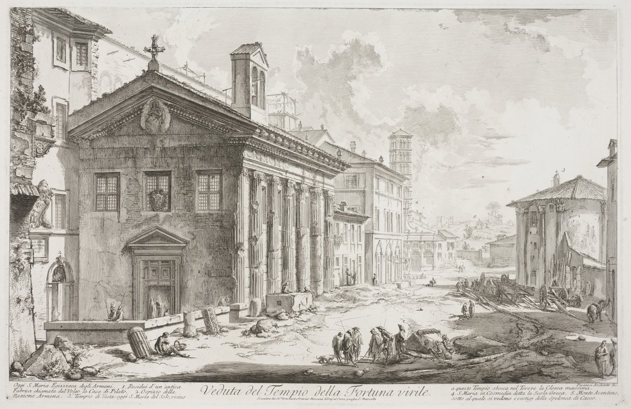 Fortuna Virilis庙的视图，现在是S. Maria Egizziaca亚美尼亚教堂，约1760-78年（蚀刻） 作者 乔凡尼·巴蒂斯塔·皮拉涅西