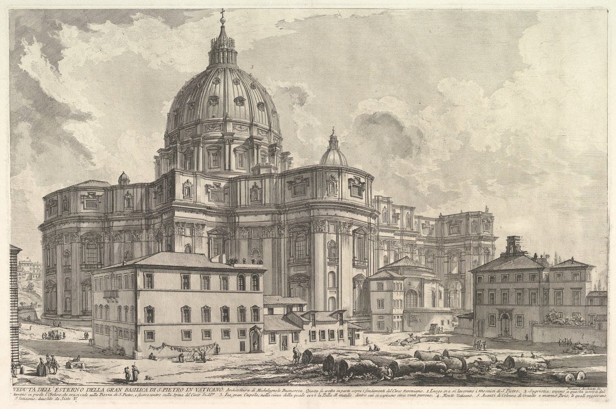 梵蒂冈圣彼得大教堂的外景，来自Vedute di Roma Roma...，约1748年。 作者 乔凡尼·巴蒂斯塔·皮拉涅西