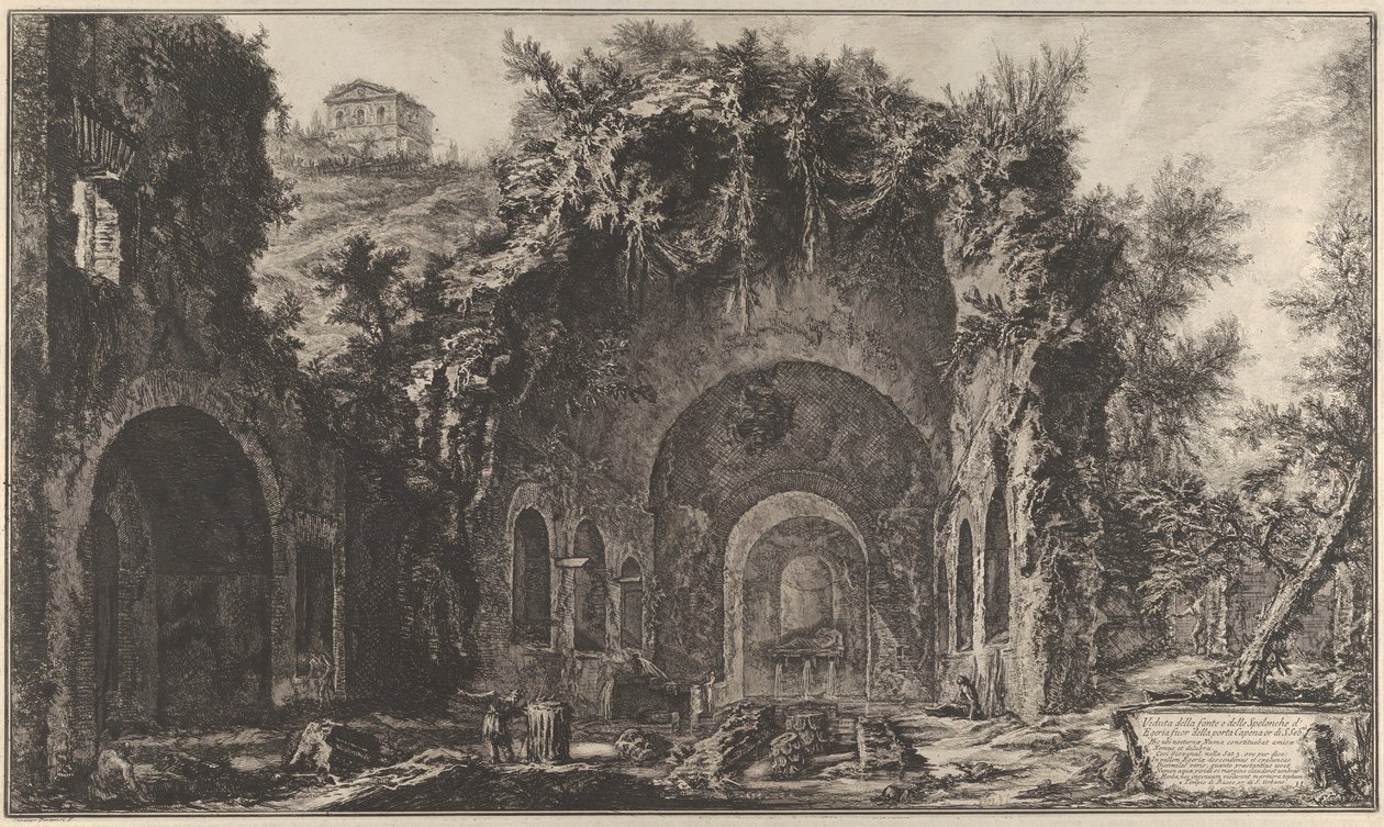 卡佩纳门外的喷泉头和埃吉里亚石窟景观，1760-78。 作者 乔凡尼·巴蒂斯塔·皮拉涅西