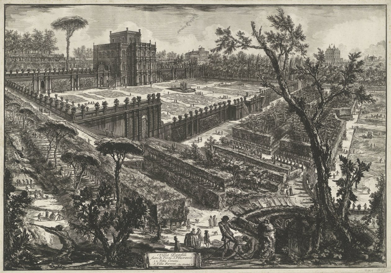 罗马多利亚潘菲利别墅 Porta S. Pancrazio 外的 Villa Panfili（物体上的标题） Gezichten op Rome（系列标题） 由 Ve(nez)iano 建筑师 Giambattista Piranesi 绘制和雕刻的罗马景观（系列标题） 作者 乔凡尼·巴蒂斯塔·皮拉涅西