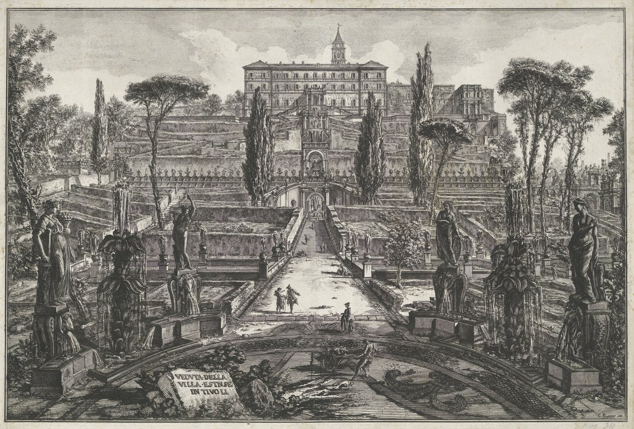 蒂沃利埃斯特别墅 蒂沃利 Estnse 别墅景观（物体上的标题） Gezichten op Rome（系列标题） 由 Ve(nez)iano 建筑师 Giambattista Piranesi 绘制和雕刻的罗马景观（系列标题） 作者 乔凡尼·巴蒂斯塔·皮拉涅西