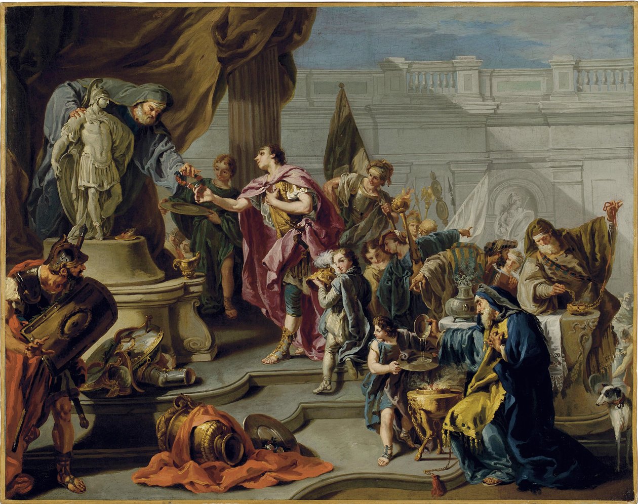 非洲人西庇阿（Publius Cornelius Scipio Africanus）（公元前 235-183 年）向火星致敬--乔凡-巴蒂斯塔-皮托尼（1687-1767 年）的绘画，布面油画（71.7x91.1 厘米）--私人收藏 作者 乔凡尼·巴蒂斯塔·皮托尼
