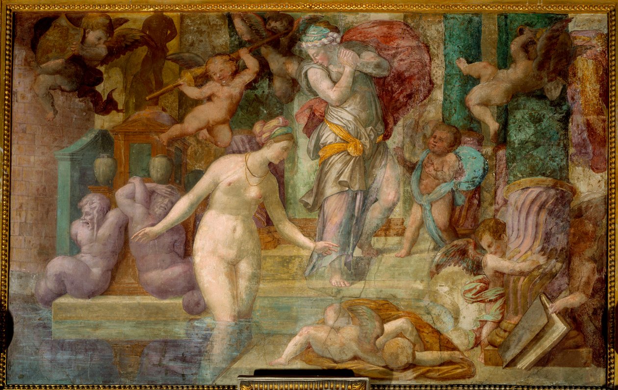 枫丹白露学校：喷泉旁的维纳斯。 乔瓦尼·巴蒂斯塔 (Giovanni Battista) 的绘画 by Jacopo Rosso (1494-1541) 作者 乔凡尼·巴蒂斯塔·罗索·菲奥伦蒂诺