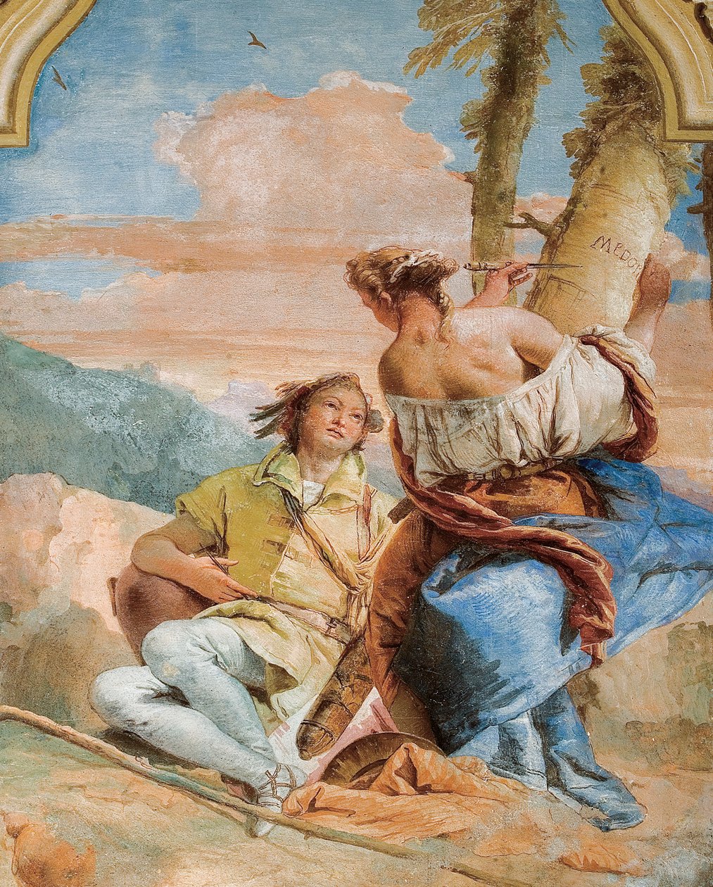 Angelica Carving Medoros名字变成了一棵树，从1757年Palazzina的Orlando Furioso房间开始 作者 乔凡尼·巴蒂斯塔·提埃波罗